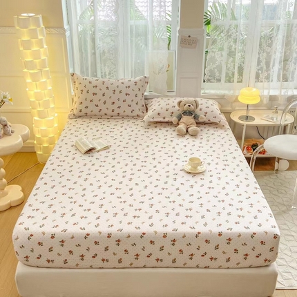 91家纺网 家纺一手货源 找家纺 （总）玖琳 2023新款超柔提花小竺棉双层纱单床笠床笠三件套