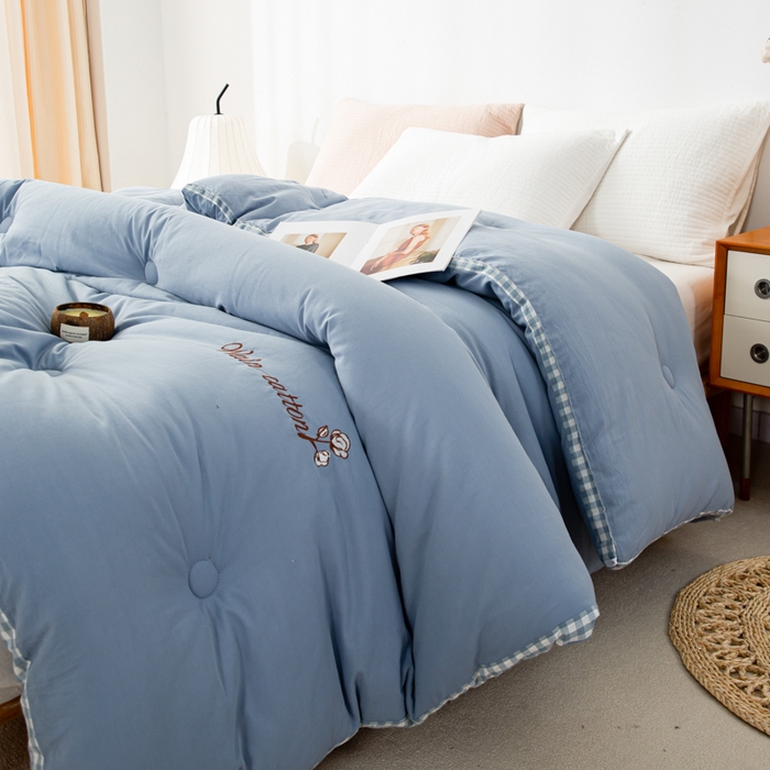 91家纺网 家纺一手货源 找家纺 鸣升家纺 新款棋盘格全棉色织水洗棉棉花被冬被被子被芯 棋盘格--浅蓝