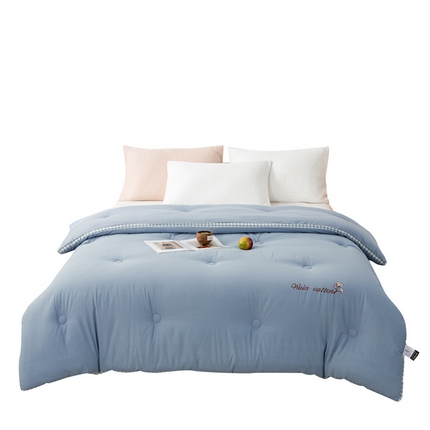 91家纺网 家纺一手货源 找家纺 鸣升 23新款棋盘格全棉花被色织水洗棉100%冬被被子 棋盘格-浅蓝