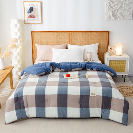 鸣升 23新款无印风全棉花被色织水洗棉100%冬被子被芯 米粽丈青格