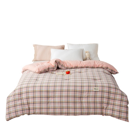 91家纺网 家纺一手货源 找家纺 鸣升 23新款无印风全棉花被色织水洗棉100%冬被子被芯 莫妮卡粉