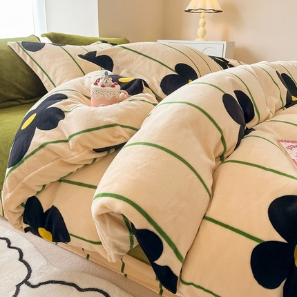 91家纺网 家纺一手货源 找家纺 呗旺鹿 2023新款高克重印花牛奶绒四件套直播 夏朵