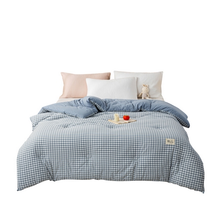 91家纺网 家纺一手货源 找家纺 鸣升 23新款无印风全棉花被色织水洗棉100%冬被子被芯 浅蓝小格