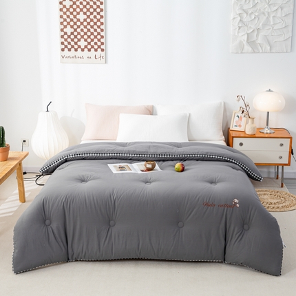 鸣升 23新款棋盘格全棉花被色织水洗棉100%冬被被子 棋盘格-暗灰