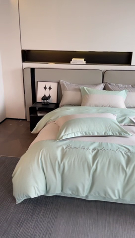 91家纺网 家纺一手货源 找家纺 金麦 2023新款全棉磨毛原棉宽边刺绣四件套系列-梦娜 梦娜-冰川灰