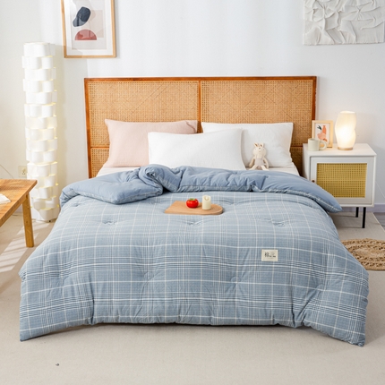 鸣升 23新款无印风全棉花被色织水洗棉100%冬被子被芯 柏林兰