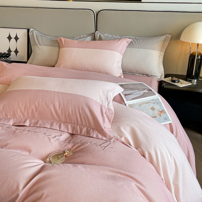 91家纺网 家纺一手货源 找家纺 金麦 2023新款全棉磨毛原棉宽边刺绣四件套系列-梦娜 梦娜-粉