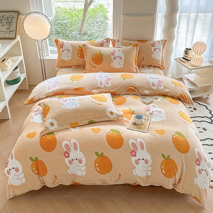 91家纺网 家纺一手货源 找家纺 （总）梦精灵2025新款软糯舒适牛奶绒被套印花单被套枕套