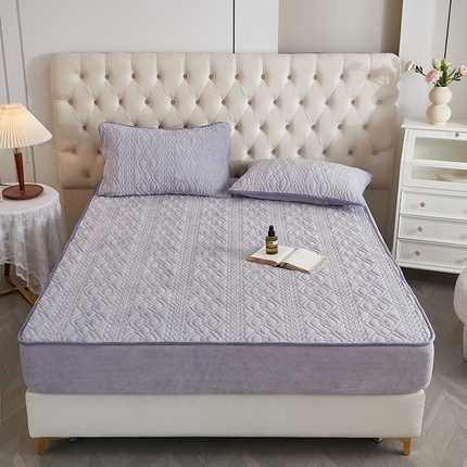 网客家纺 2024新款牛奶绒夹棉床笠三件套 牛奶绒夹棉床笠-紫