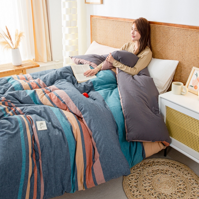 91家纺网 家纺一手货源 找家纺 鸣升 23新款无印风全棉花被色织水洗棉100%冬被子被芯 希尔威亚兰