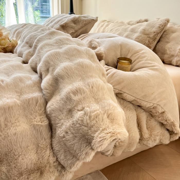 91家纺网 家纺一手货源 找家纺 慕尚 2025新款480g加厚兔毛绒兔兔绒四件套 薇妮卡其