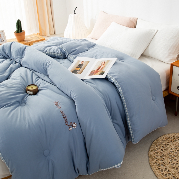 91家纺网 家纺一手货源 找家纺 鸣升家纺 新款棋盘格全棉色织水洗棉棉花被冬被被子被芯 棋盘格--浅蓝