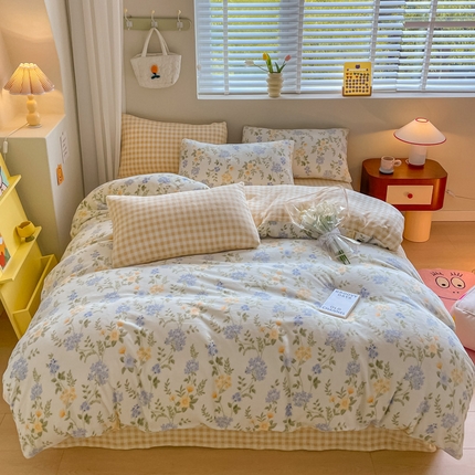 91家纺网 家纺一手货源 找家纺 （总）三朵 2023新款牛奶绒小清新系列四件套