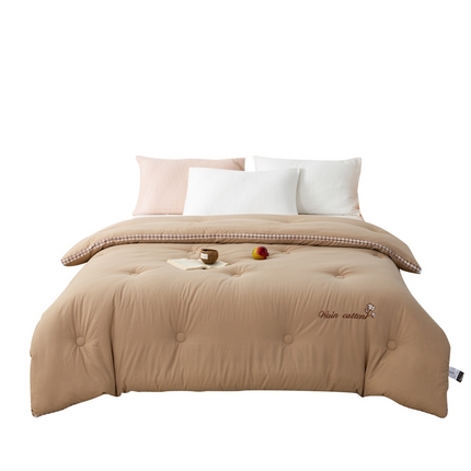 91家纺网 家纺一手货源 找家纺 鸣升 23新款棋盘格全棉花被色织水洗棉100%冬被被子 棋盘格-浅驼