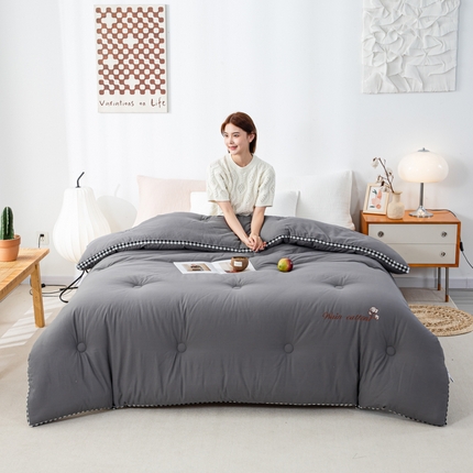 鸣升家纺 新款棋盘格全棉色织水洗棉棉花被冬被被子被芯 棋盘格—暗灰