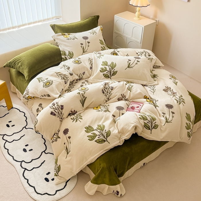 91家纺网 家纺一手货源 找家纺 呗旺鹿 2023新款高克重印花牛奶绒四件套直播 玲珑