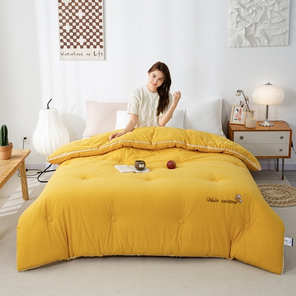 鸣升家纺 新款棋盘格全棉色织水洗棉棉花被冬被被子被芯 棋盘格--黄色