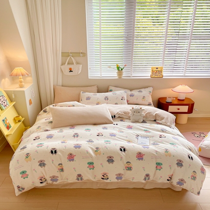 91家纺网 家纺一手货源 找家纺 （总）三朵 2023新款牛奶绒小清新系列四件套