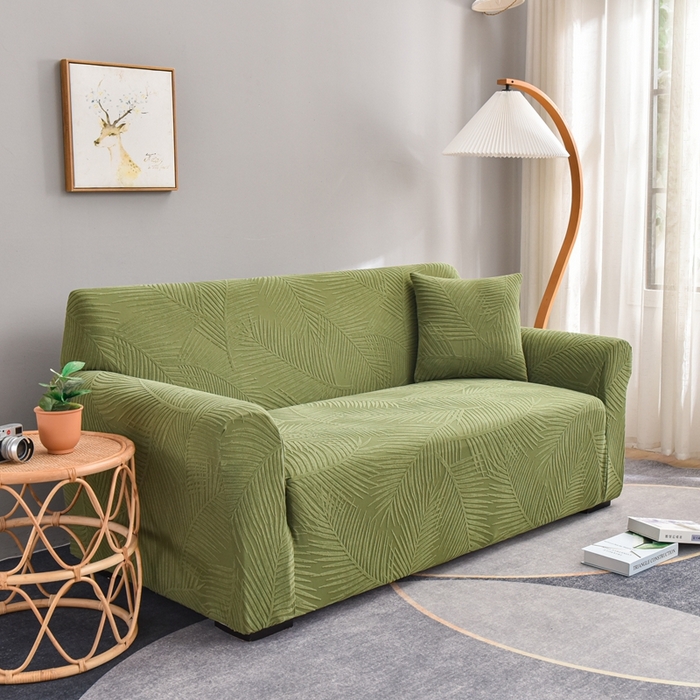 91家纺网 家纺一手货源 找家纺 逐日沙发套 2023新款防水提花沙发套直排-羽叶 提花防水-羽叶 绿色