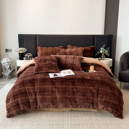 91家纺网 家纺一手货源 找家纺 （总）丝幔 2025新款A类母婴级雕花兔毛绒格子款四件套