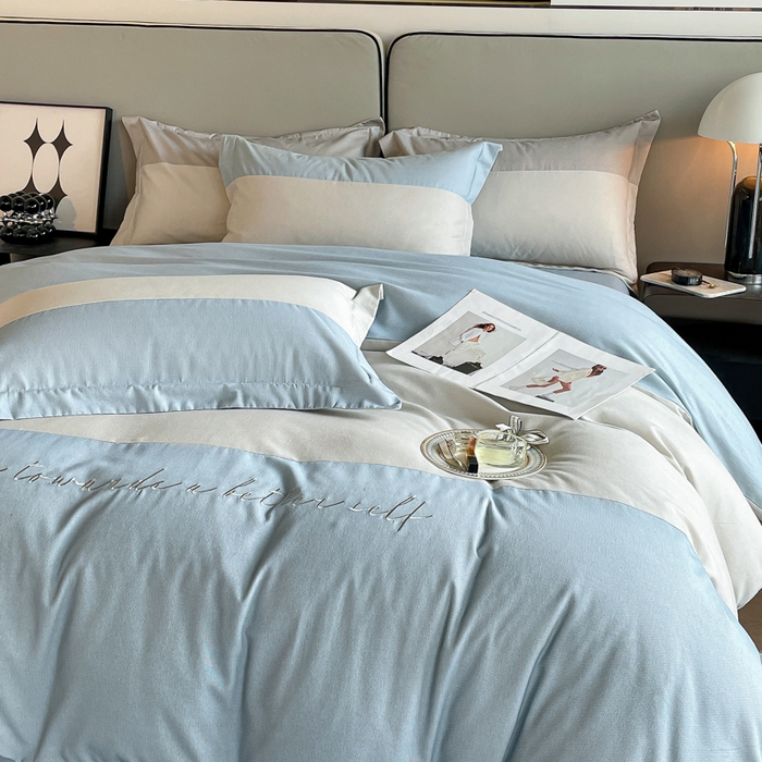 91家纺网 家纺一手货源 找家纺 金麦 2023新款全棉磨毛原棉宽边刺绣四件套系列-梦娜 梦娜-蓝