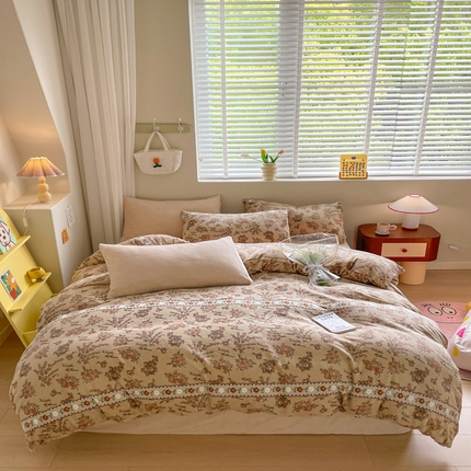 91家纺网 家纺一手货源 找家纺 （总）三朵 2023新款牛奶绒小清新系列四件套