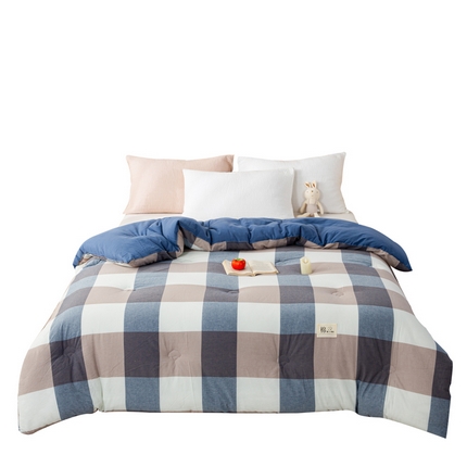 91家纺网 家纺一手货源 找家纺 鸣升 23新款无印风全棉花被色织水洗棉100%冬被子被芯 米粽丈青格