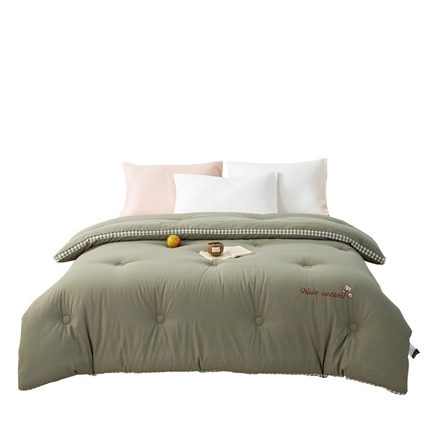 91家纺网 家纺一手货源 找家纺 鸣升 23新款棋盘格全棉花被色织水洗棉100%冬被被子 棋盘格-绿色