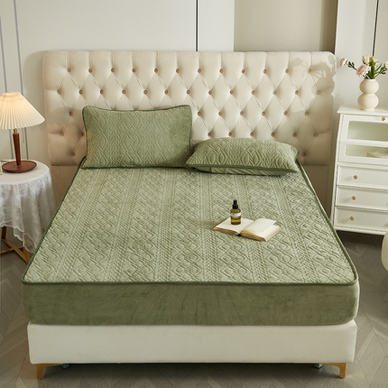 网客家纺 2024新款牛奶绒夹棉床笠三件套 牛奶绒夹棉床笠-绿