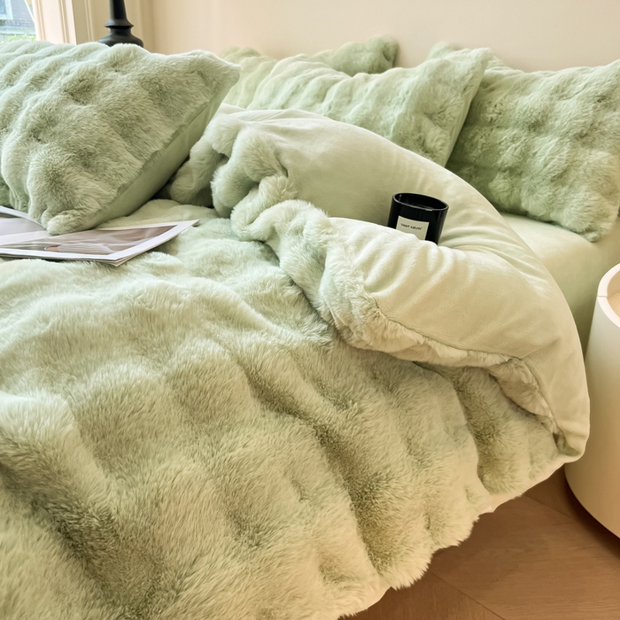 91家纺网 家纺一手货源 找家纺 慕尚 2025新款480g加厚兔毛绒兔兔绒四件套 薇妮抹茶
