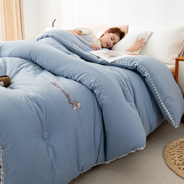 91家纺网 家纺一手货源 找家纺 鸣升家纺 新款棋盘格全棉色织水洗棉棉花被冬被被子被芯 棋盘格--浅蓝