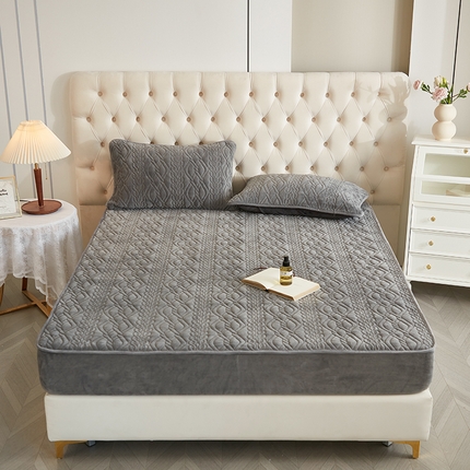 网客家纺 2024新款牛奶绒夹棉床笠三件套 牛奶绒夹棉床笠-深灰