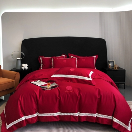 91家纺网 家纺一手货源 找家纺 馨蕊家居 2023新款100支全棉四件套--伊丽莎白 伊丽莎白-温莎红