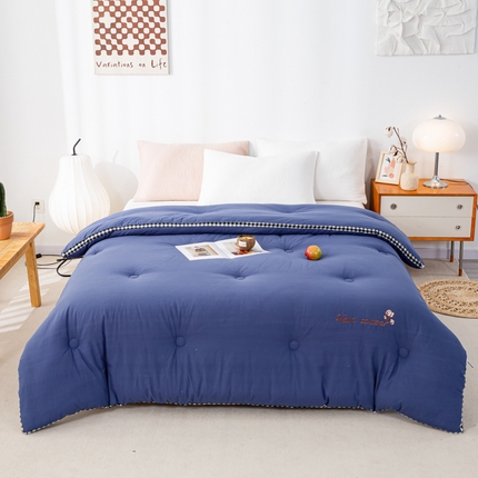 鸣升 23新款棋盘格全棉花被色织水洗棉100%冬被被子 棋盘格-深蓝