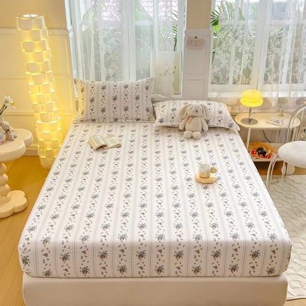 91家纺网 家纺一手货源 找家纺 （总）玖琳 2023新款超柔提花小竺棉双层纱单床笠床笠三件套