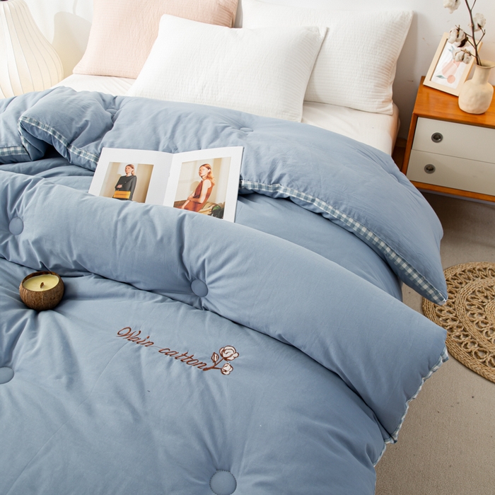 91家纺网 家纺一手货源 找家纺 鸣升家纺 新款棋盘格全棉色织水洗棉棉花被冬被被子被芯 棋盘格--浅蓝