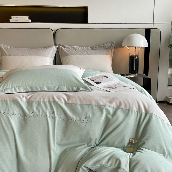 91家纺网 家纺一手货源 找家纺 金麦 2023新款全棉磨毛原棉宽边刺绣四件套系列-梦娜 梦娜-冰川灰