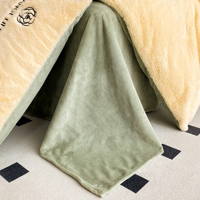 91家纺网 家纺一手货源 找家纺 澳梵 2023新款【山茶花】小香风刺绣兔兔绒牛奶绒四件 山茶花-嫩黄