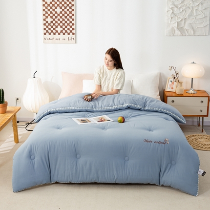 鸣升家纺 新款棋盘格全棉色织水洗棉棉花被冬被被子被芯 棋盘格--浅蓝