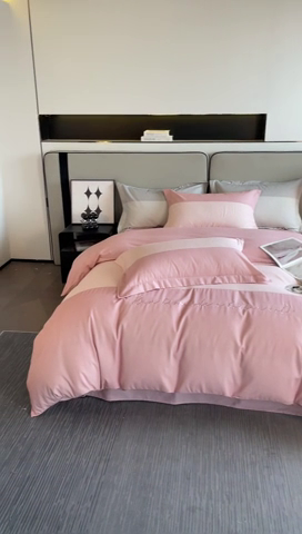 91家纺网 家纺一手货源 找家纺 金麦 2023新款全棉磨毛原棉宽边刺绣四件套系列-梦娜 梦娜-粉