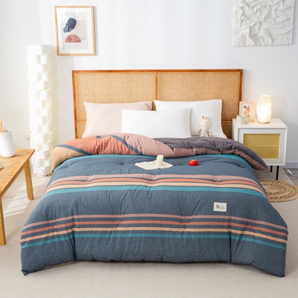 鸣升 23新款无印风全棉花被色织水洗棉100%冬被子被芯 希尔威亚兰