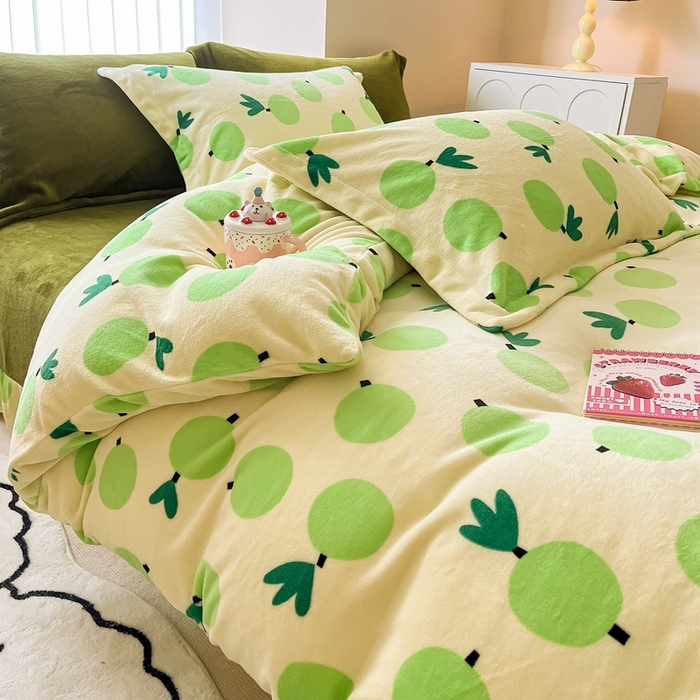 91家纺网 家纺一手货源 找家纺 呗旺鹿 2023新款高克重印花牛奶绒四件套直播 硕果