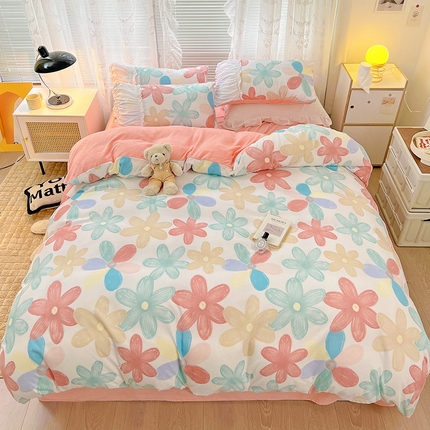 91家纺网 家纺一手货源 找家纺 （总）多乐家纺 2023新款轻工艺磨毛加牛奶绒四件套