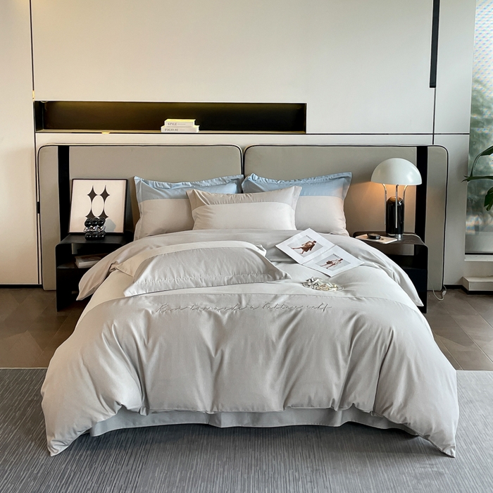 91家纺网 家纺一手货源 找家纺 金麦 2023新款全棉磨毛原棉宽边刺绣四件套系列-梦娜 梦娜-灰