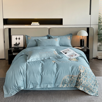 91家纺网 家纺一手货源 找家纺 （总）金麦家纺 2023新款全棉磨毛原棉宽边刺绣四件套系列-丽莎