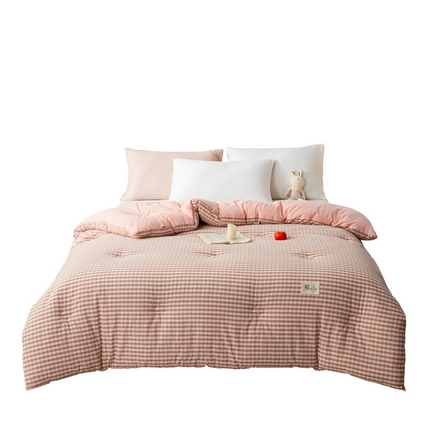 91家纺网 家纺一手货源 找家纺 鸣升 23新款无印风全棉花被色织水洗棉100%冬被子被芯 粉小格