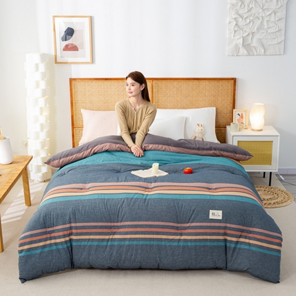 91家纺网 家纺一手货源 找家纺 总鸣升家纺 新款无印风全棉色织水洗棉100%棉花被冬被被子被芯