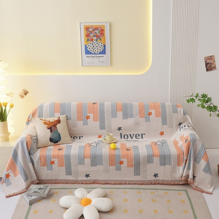 91家纺网 家纺一手货源 找家纺 启博家纺 2023新款抖 音爆款高克重雪尼尔沙发巾 心梦-橙蓝