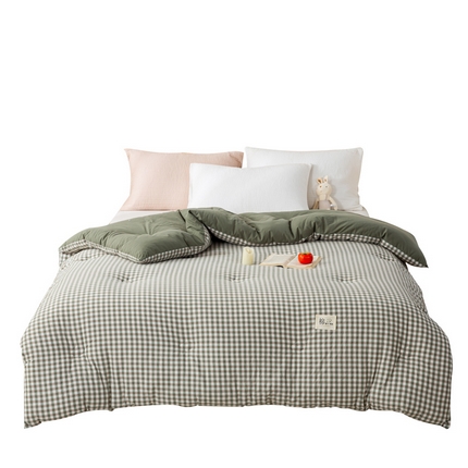 91家纺网 家纺一手货源 找家纺 鸣升 23新款无印风全棉花被色织水洗棉100%冬被子被芯 绿小格