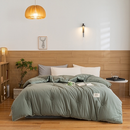 91家纺网 家纺一手货源 找家纺 子由2023子由家居无印风棋盘格立体边大豆纤维冬被 棋盘格-墨子绿